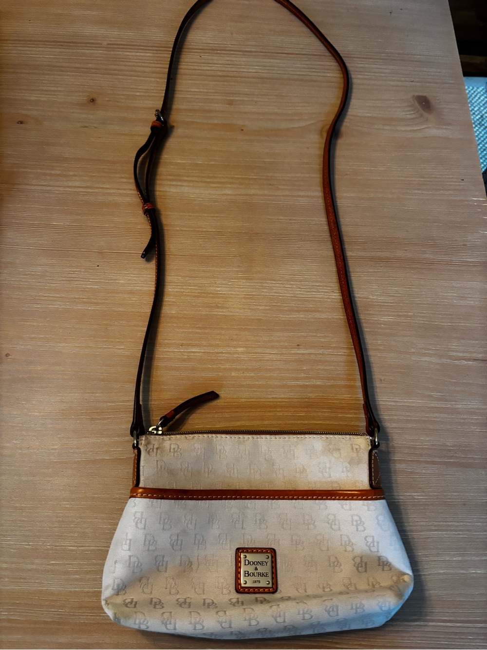 Dooney & Bourke Cream Crossbody Bag with Brown Trim